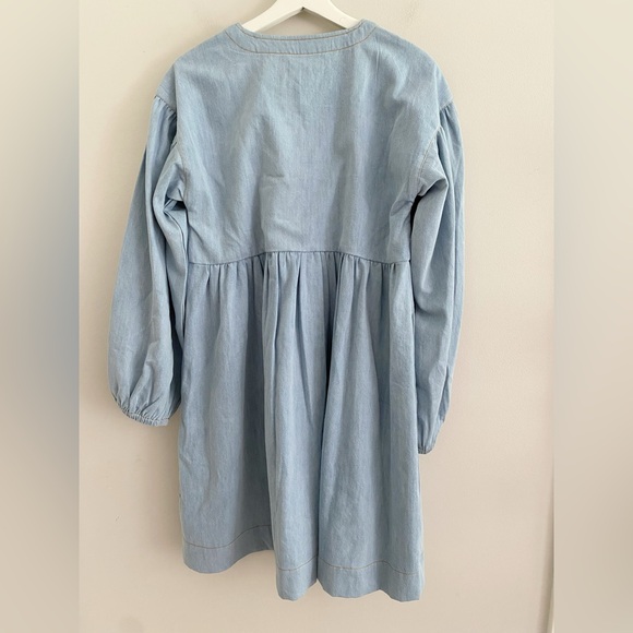 NEW By Anthropologie Long-Sleeve Square-Neck Denim Babydoll Mini Dress size S - Picture 6 of 7